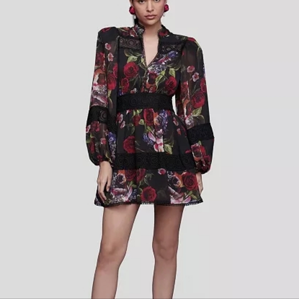 Avec Les Filles Black Floral Long Sleeve Mini Dress